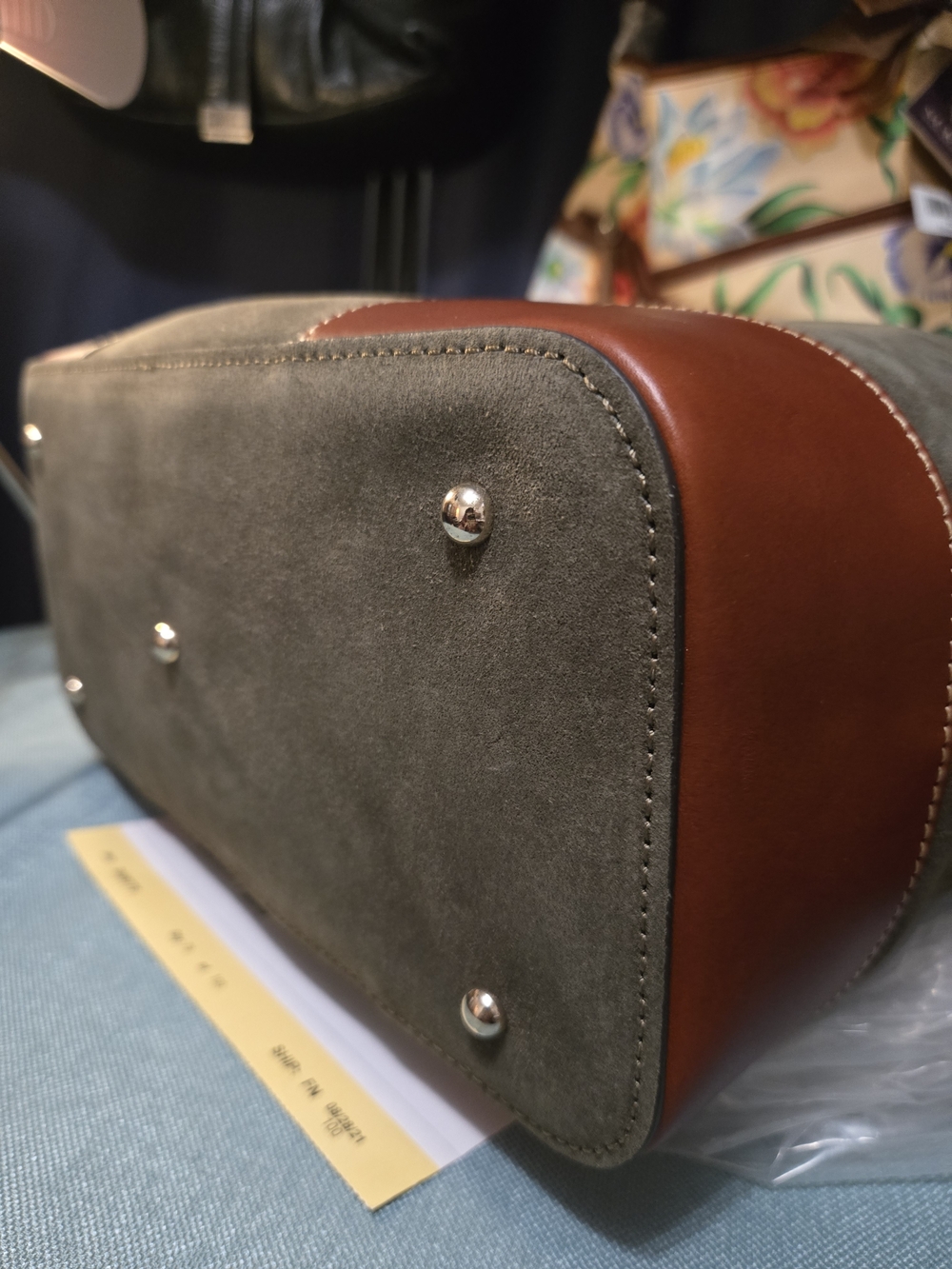 NWT. Beautiful Dooney & Bourke Moss Suede BARLOW with Brown Leather Trim - Picture 6 of 12